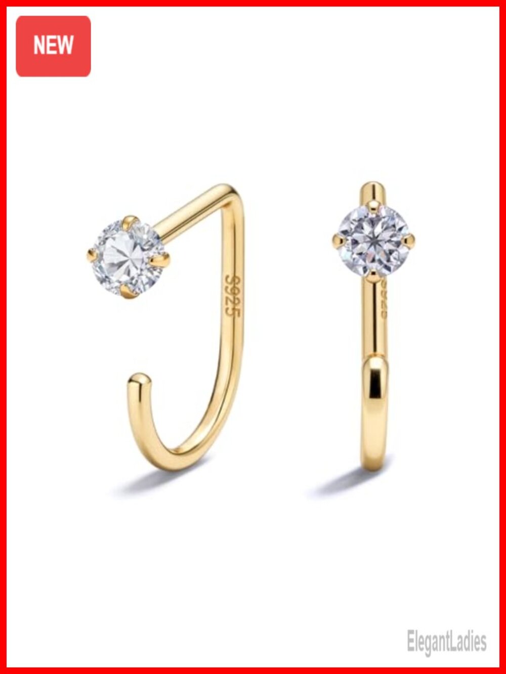 925 Sterling Silver 14K Gold Plated Huggie Half Hoop Earrings